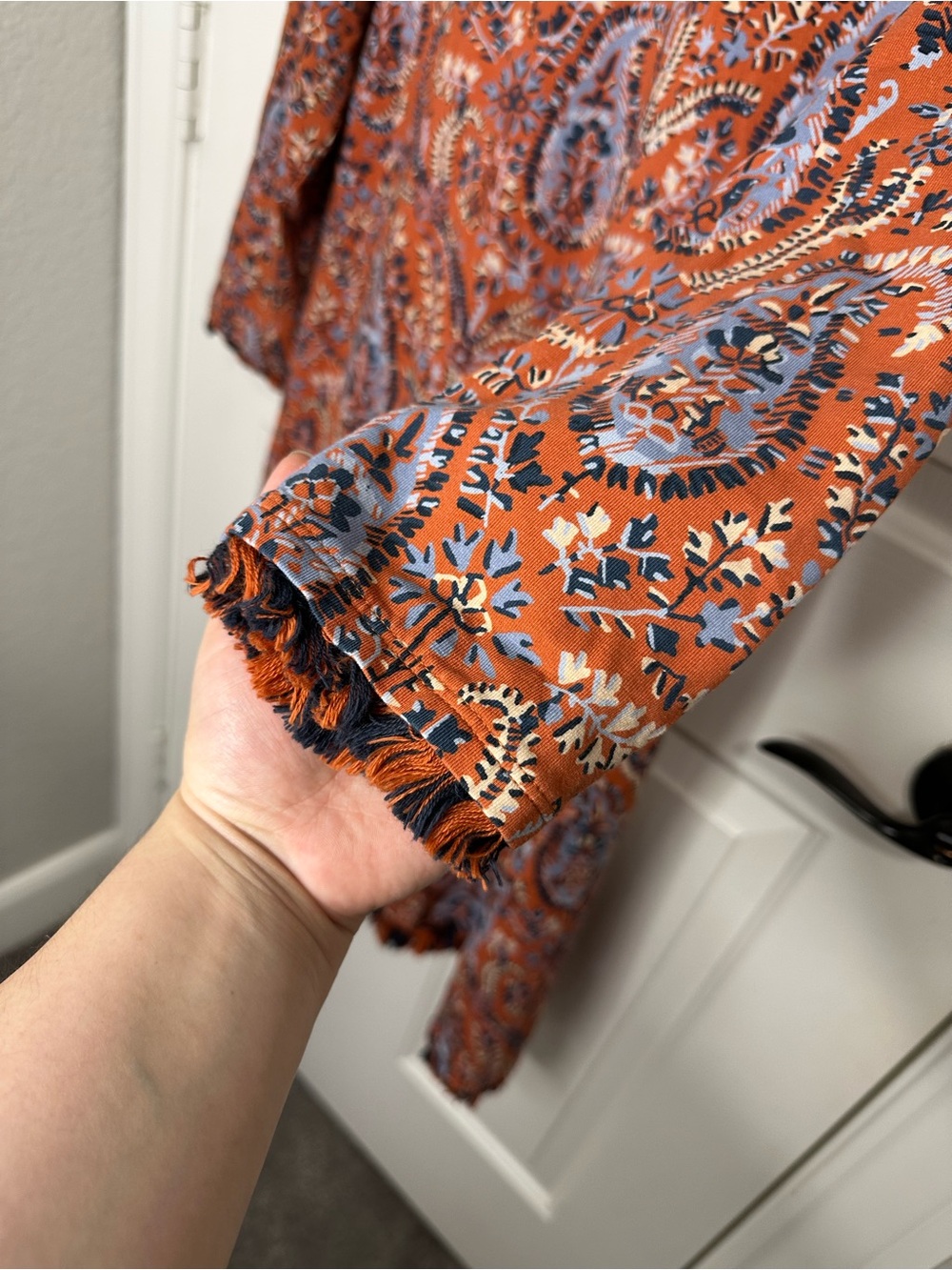 Spartina 449 Orange Blue Island Fringe Paisley Print 3/4 Sleeve Mini Dress Sz M - Picture 5 of 9